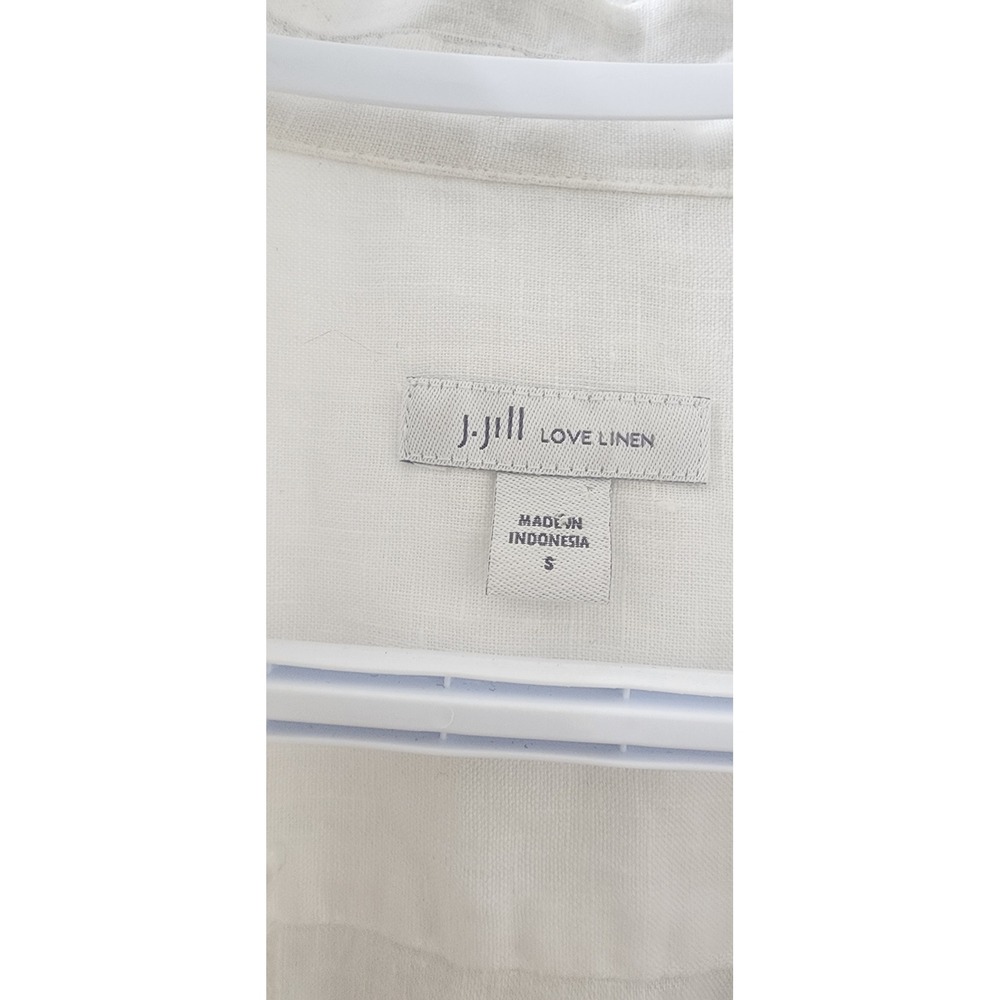 J.Jill Love Linen White Asymmetrical Hem Tunic Top Split Neck Long Sleeve Small - Picture 4 of 9